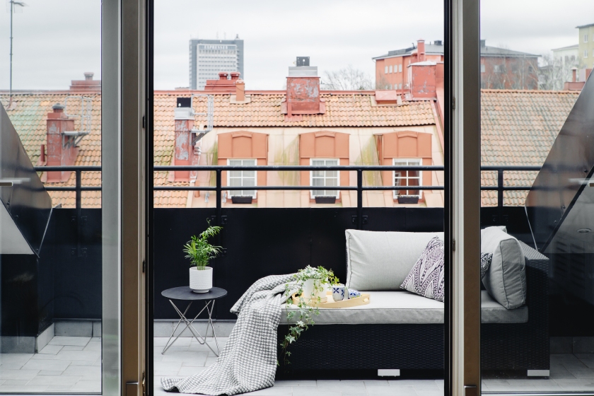 takterrass utsikt balkongmöbler filt